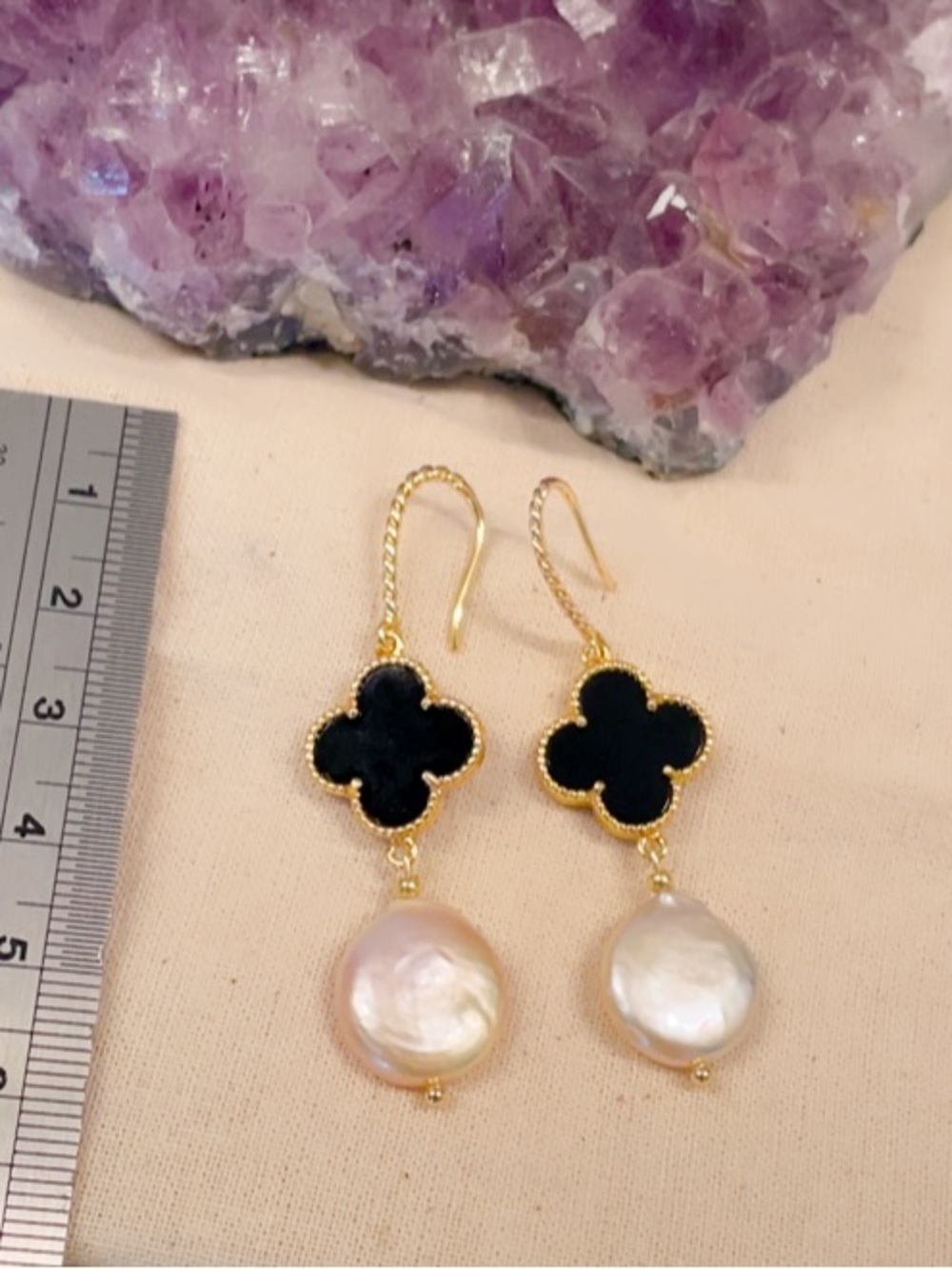 24K Genuine Pearls Clover Earrings earrings New